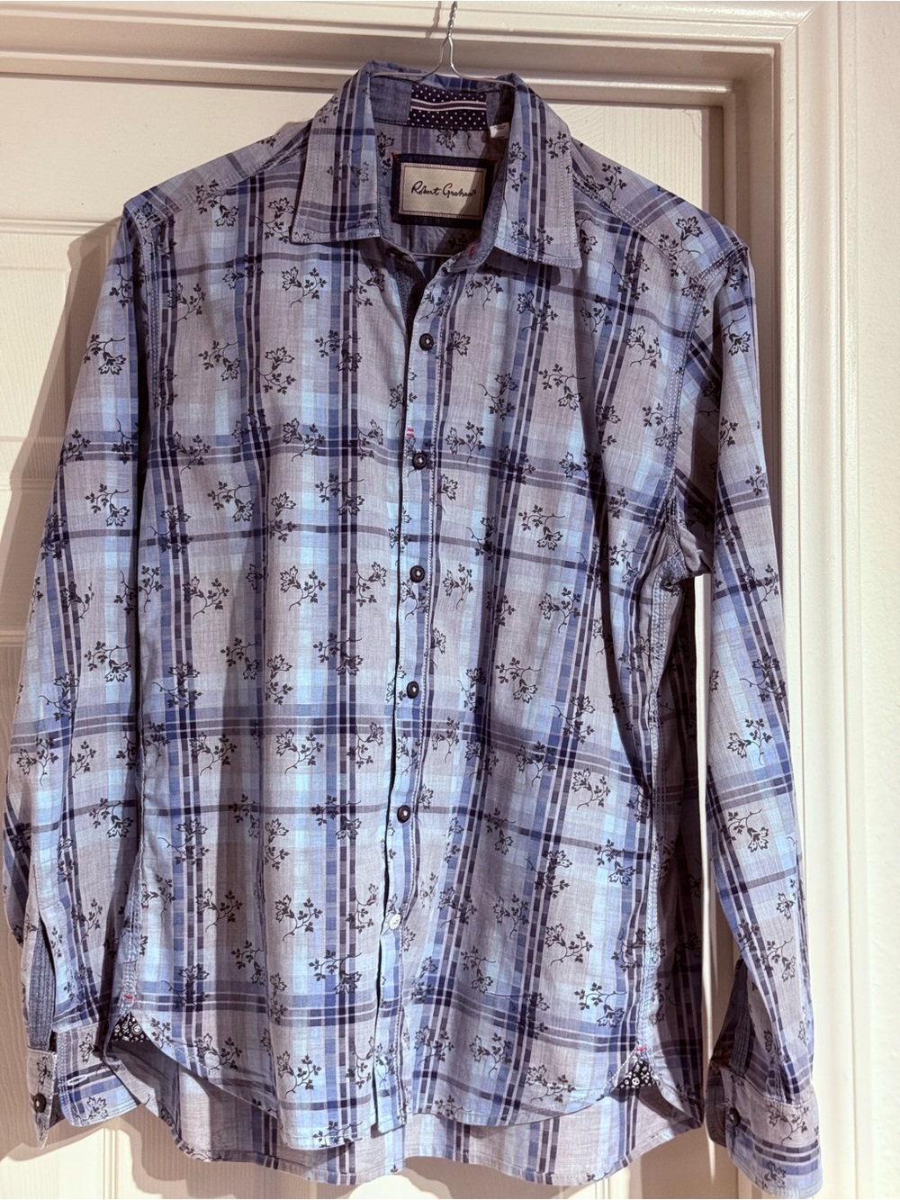 Robert Graham Long Sleeve Button Down Shirt Mens M Blue Floral Plaid